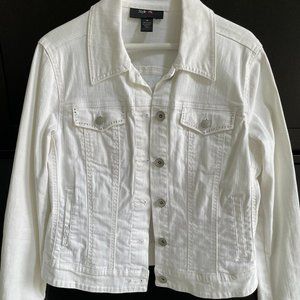 Stylish white jean jacket with embellishments